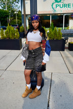 SAVE SOULS SAVE EM RHINESTONE JORTS