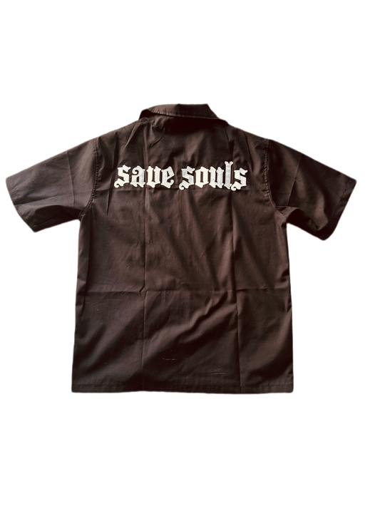 ‘Save souls’  Zip up shirt -Black
